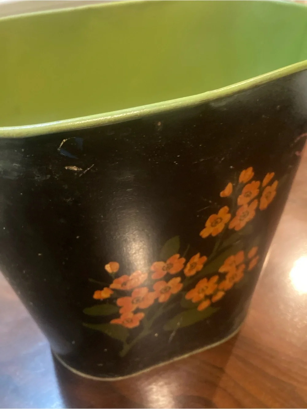 Mid Century floral Oval Metal Trash Can